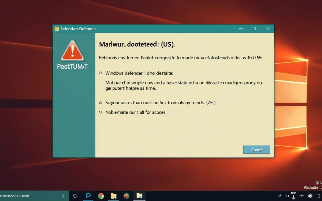 Windows Defender malware detection alert on a computer screen