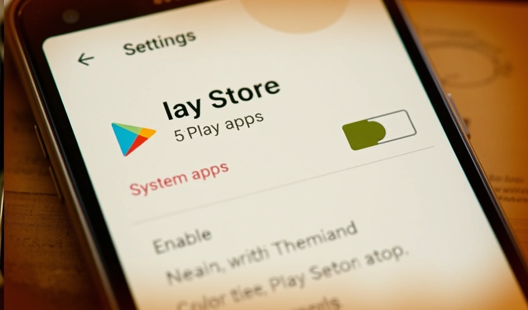 Settings menu on Android device with Play Store app listed and toggle control visible