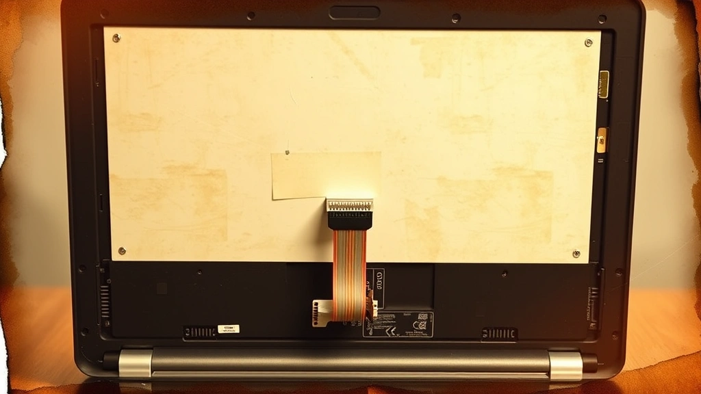 Internal laptop display cable connection exposed during disassembly.